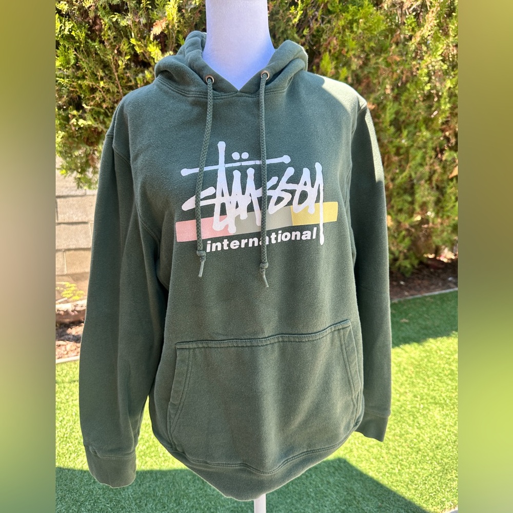 Men’s Vintage Y2K Stussy Grunge Skater Faded Green Hoodie size Small